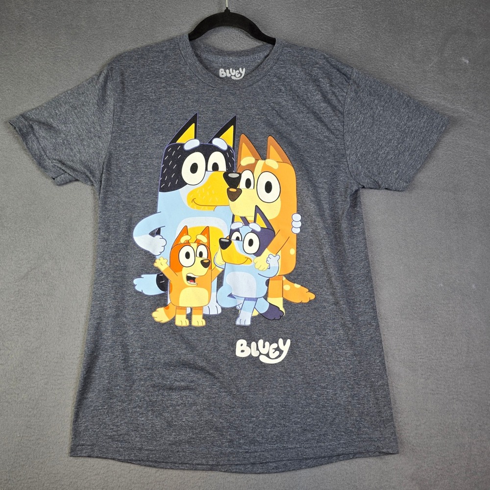 Bluey Family Graphic T-Shirt Adult M Gray Short Sleeve Crew Neck Bingo Bandit